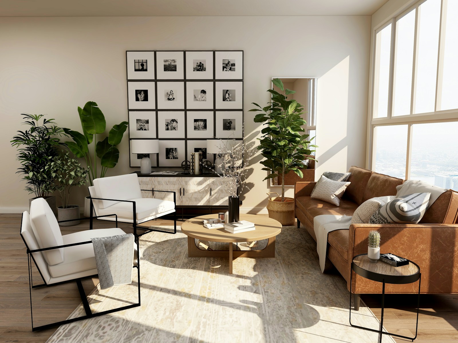 A light-filled living room with natural textures and a calm, welcoming feel